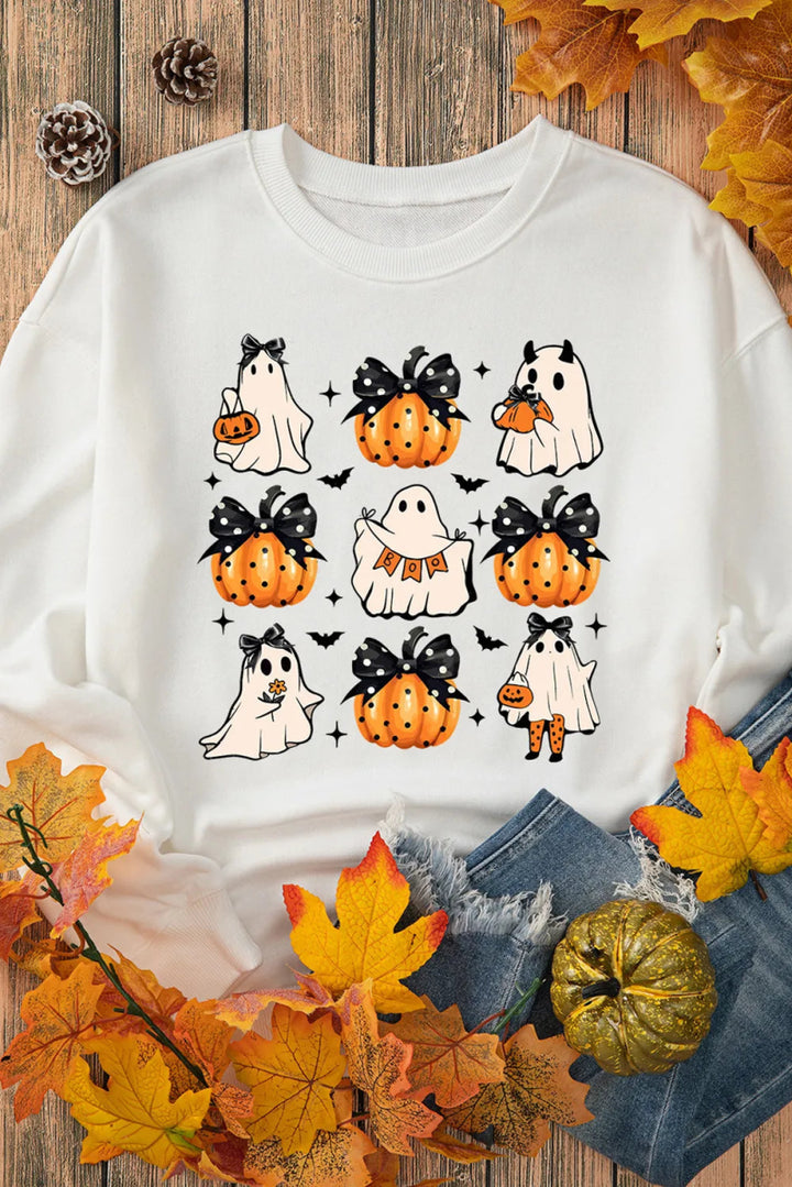 Pumpkin & Ghost Round Neck Long Sleeve Sweatshirt - White - S - 32fe4eb8 - bea0 - 4157 - 954f - 9e04201d81c1 - Max - Tatoo Tee