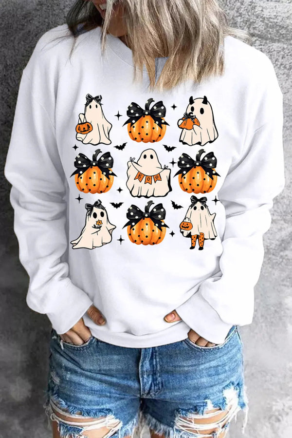 Pumpkin & Ghost Round Neck Long Sleeve Sweatshirt - White - S - 91b76f14 - 4390 - 4560 - 986b - 99cf02862851 - Max - Tatoo Tee