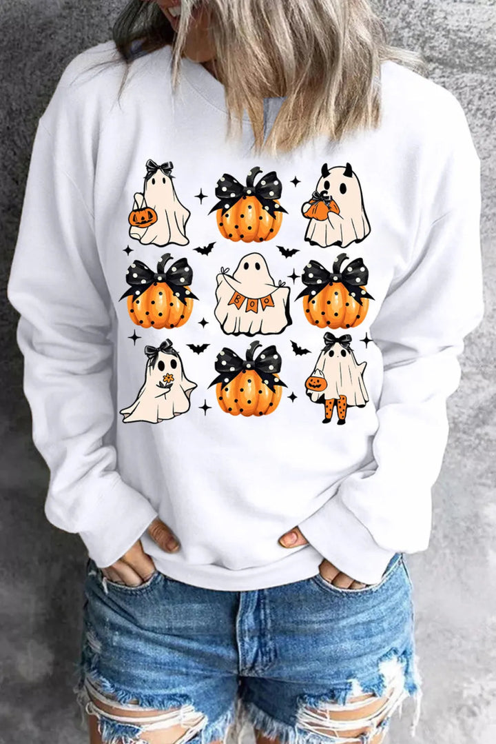 Pumpkin & Ghost Round Neck Long Sleeve Sweatshirt - White - S - 91b76f14 - 4390 - 4560 - 986b - 99cf02862851 - Max - Tatoo Tee