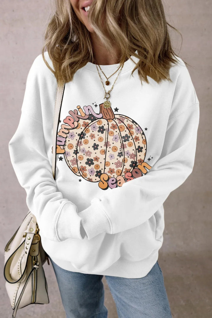 Pumpkin Graphic Long Sleeve Sweatshirt - White - S - fc172d67 - 9913 - 474f - b5d2 - 1f2bb953e737 - Max - Tatoo Tee