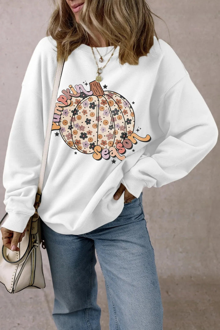 Pumpkin Graphic Long Sleeve Sweatshirt - White - S - 4c6190db - a673 - 4c70 - ba5c - a1ca605016fb - Max - Tatoo Tee