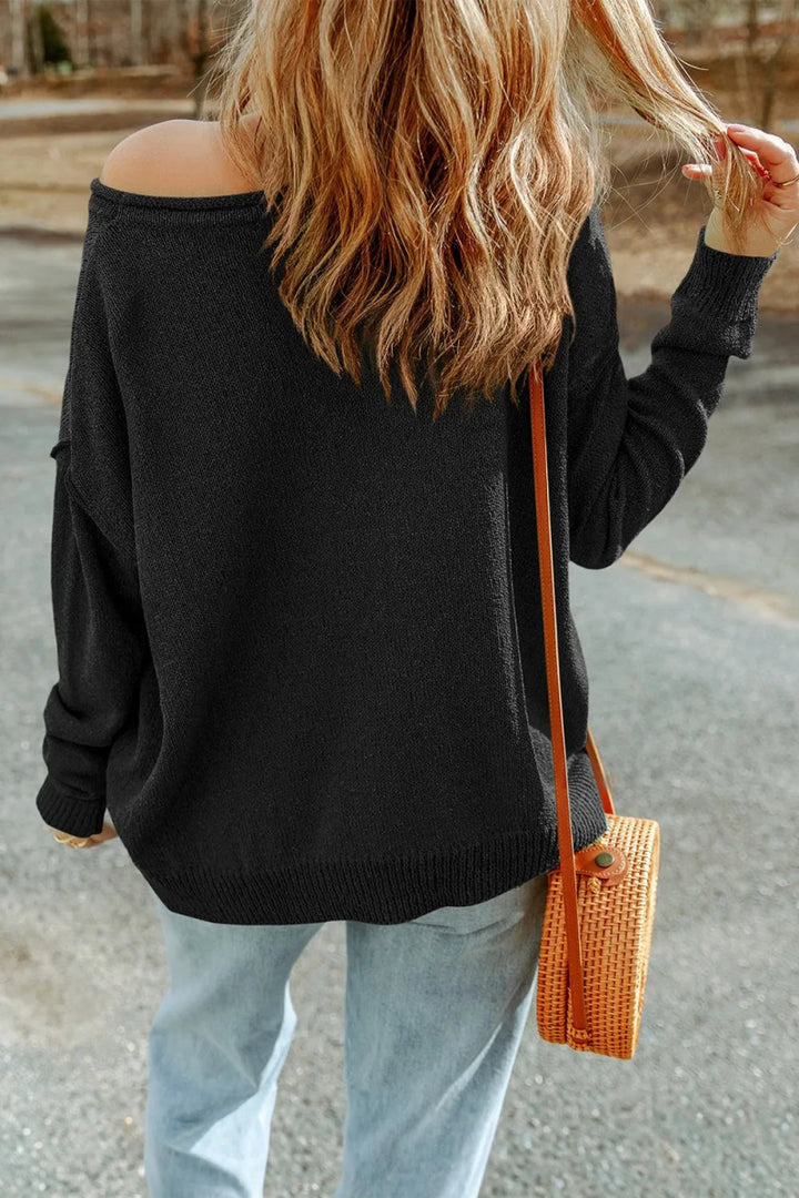Pumpkin Round Neck Long Sleeve Knit Top - Black - S - 8fe4422e - d352 - 42f7 - 92b7 - 9d489a1a8f6f - Max - Tatoo Tee