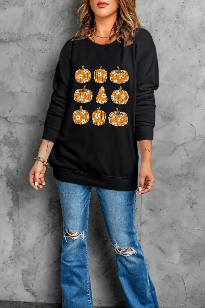 Pumpkin Round Neck Long Sleeve Sweatshirt - Black - S - a901dda6 - 2282 - 4d02 - 93ae - bef5fe60b9aa - Max - Tatoo Tee