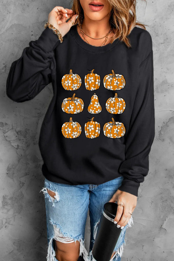 Pumpkin Round Neck Long Sleeve Sweatshirt - Black - S - 7890396c - fc37 - 4a2f - a508 - 4ae0b9d2b91f - Max - Tatoo Tee