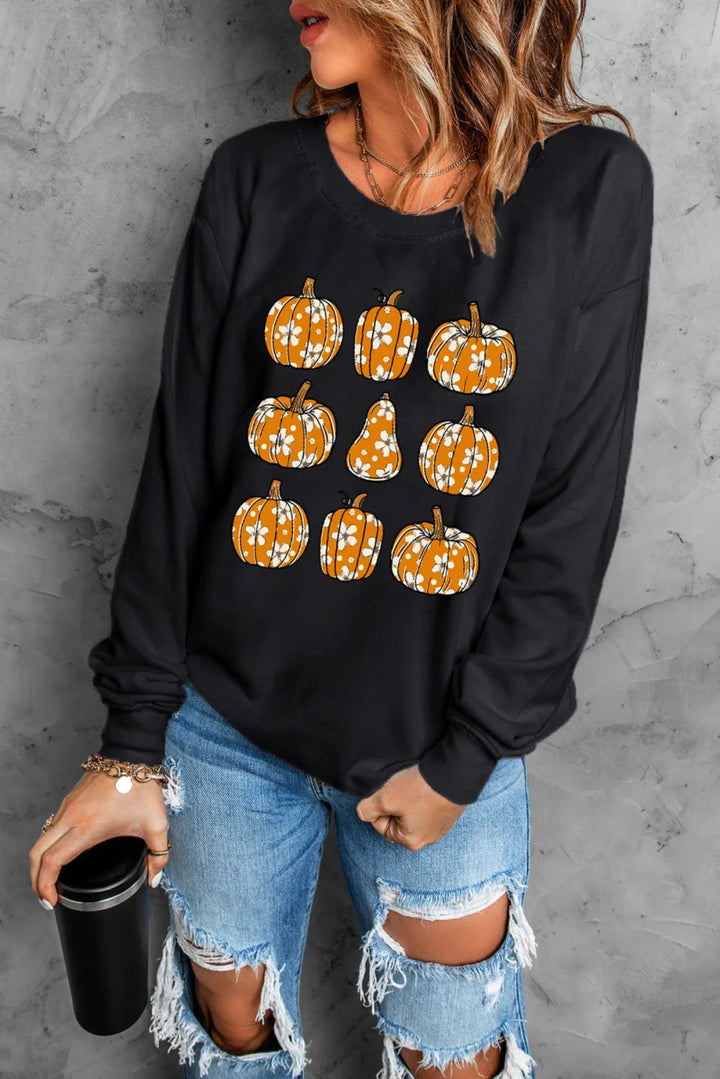 Pumpkin Round Neck Long Sleeve Sweatshirt - Black - S - 0b1f5a63 - 1204 - 4d4e - 9642 - 4e823f785cb8 - Max - Tatoo Tee