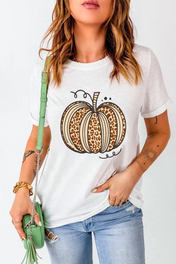 Pumpkin Round Neck Short Sleeve T-Shirt - White - S - a988fc92 - e0b6 - 47f5 - 82f8 - d5b5d5ab89a3 - Max - Tatoo Tee