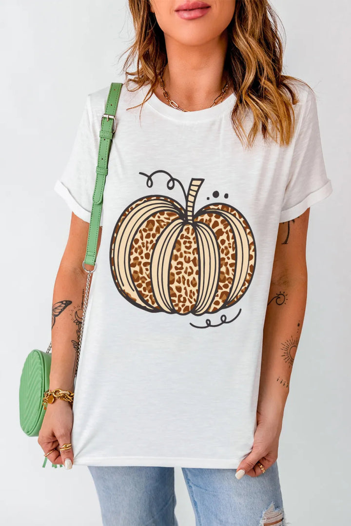 Pumpkin Round Neck Short Sleeve T-Shirt - White - S - b60155d6 - f746 - 40a8 - 8b55 - 595167169466 - Max - Tatoo Tee