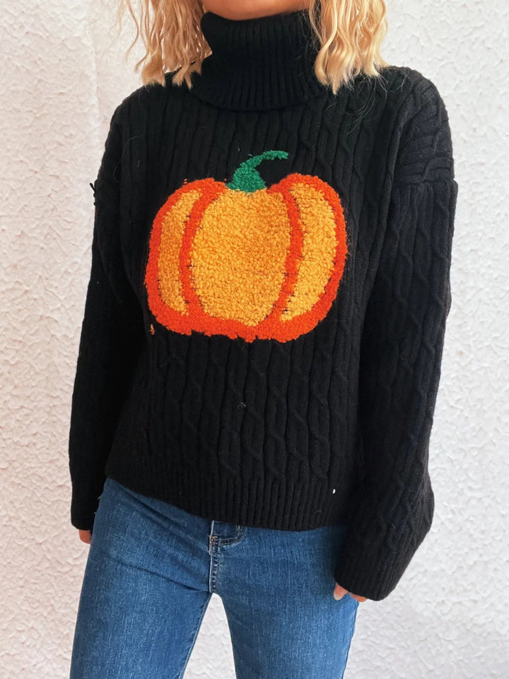 Pumpkin Turtleneck Long Sleeve Sweater - Black - One Size - 3d0b7caaf82c42569b4920f19db890b0 - Max - Origin - Tatoo Tee