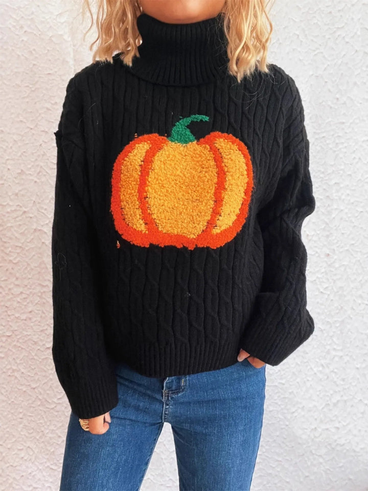 Pumpkin Turtleneck Long Sleeve Sweater - Black - One Size - bd04f28e173d4ce99f166e0e68155d2c - Max - Origin - Tatoo Tee