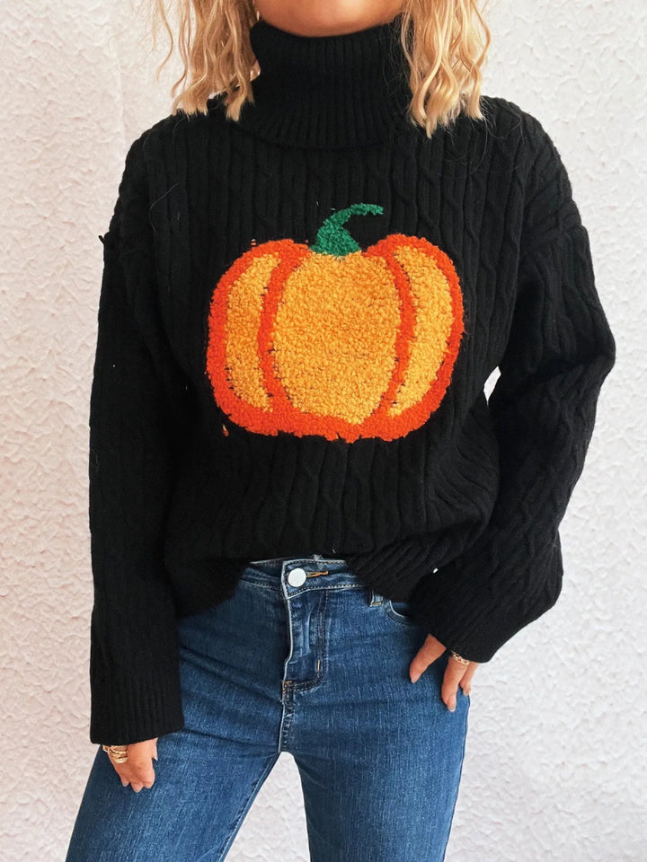 Pumpkin Turtleneck Long Sleeve Sweater - Black - One Size - 896adbcb0cda48c78da208f393cc7dc8 - Max - Origin - Tatoo Tee