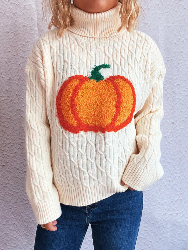 Pumpkin Turtleneck Long Sleeve Sweater - White - One Size - 14ae15e133c14330acd33ed05b50a92f - Max - Origin - Tatoo Tee
