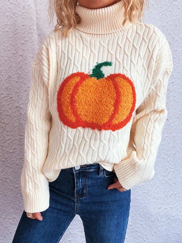 Pumpkin Turtleneck Long Sleeve Sweater - White - One Size - e56d3731bd7a4a2ea28f5ff68bc7b45f - Max - Origin - Tatoo Tee