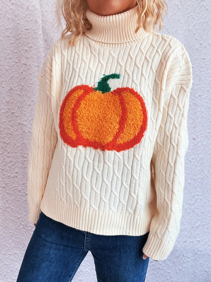 Pumpkin Turtleneck Long Sleeve Sweater - White - One Size - 99ec2795f55b430da3b019bf95cd9c2d - Max - Origin - Tatoo Tee