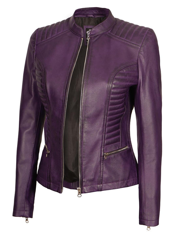 Rachel Women's Biker Purple Leather Jacket