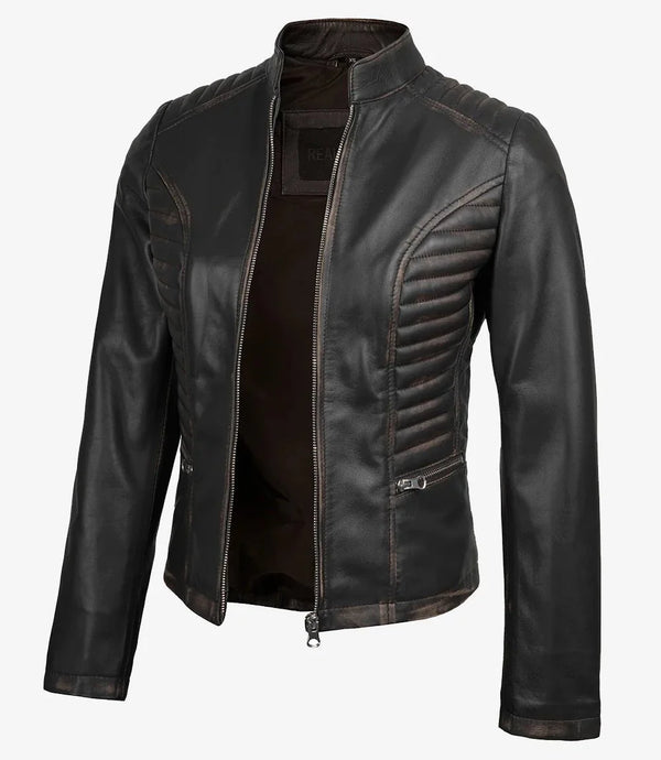 Rachel Women's Vintage Dark Brown Biker Leather Jacket