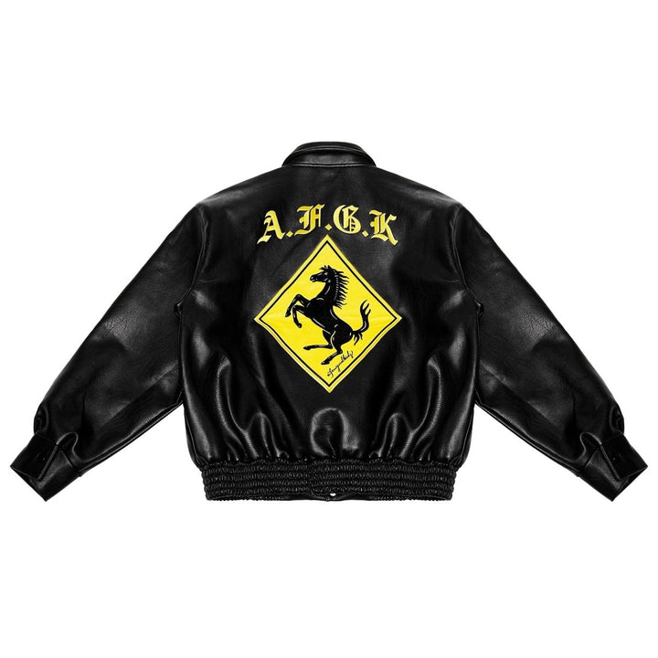 Racing Ferrari Leather Jacket – Black - S - Racing Ferrari Leather Jacket – Black - Tatoo Tee