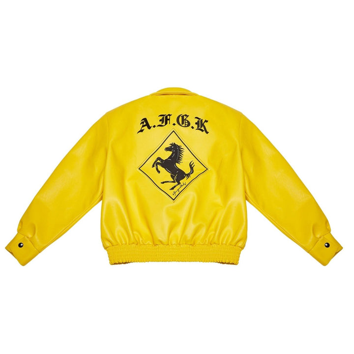Racing Ferrari Leather Jacket – Yellow - S - Racing Ferrari Leather Jacket – Yellow - Tatoo Tee