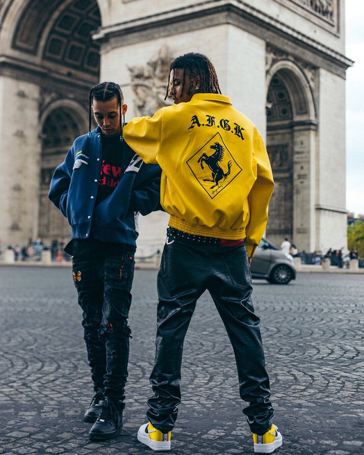 Racing Ferrari Leather Jacket – Yellow - S - Racing Ferrari Leather Jacket – Yellow - Tatoo Tee