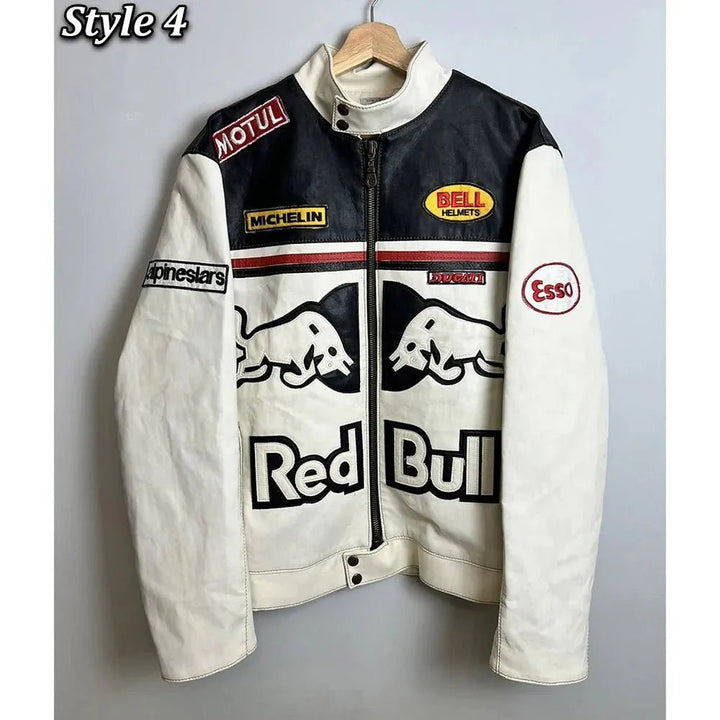 Red Bull Motorcycle Leather Jacket - Male - XS - Style 1 - Red Bull Motorcycle Leather Jacket - Tatoo Tee