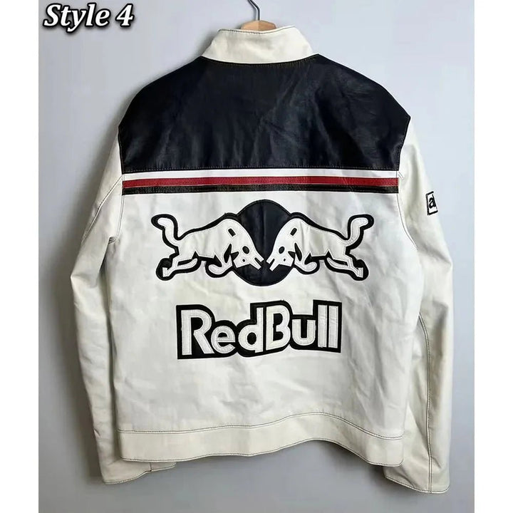 Red Bull Motorcycle Leather Jacket - Male - XS - Style 1 - Red Bull Motorcycle Leather Jacket - Tatoo Tee