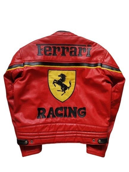 Red Ferrari Racing Leather Jacket - Male - XS - Red Ferrari Racing Leather Jacket - Tatoo Tee