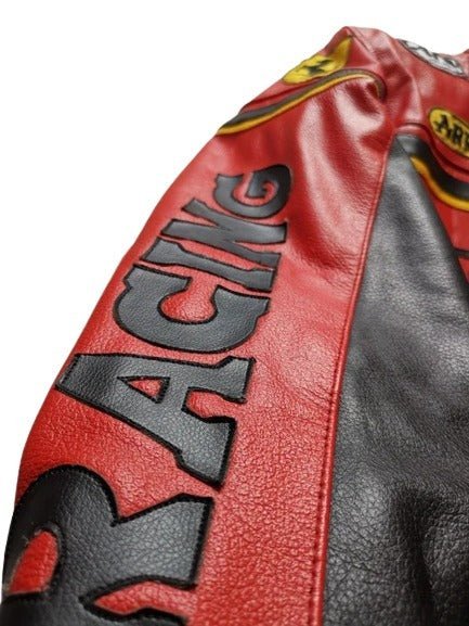Red Ferrari Racing Leather Jacket - Male - XS - Red Ferrari Racing Leather Jacket - Tatoo Tee