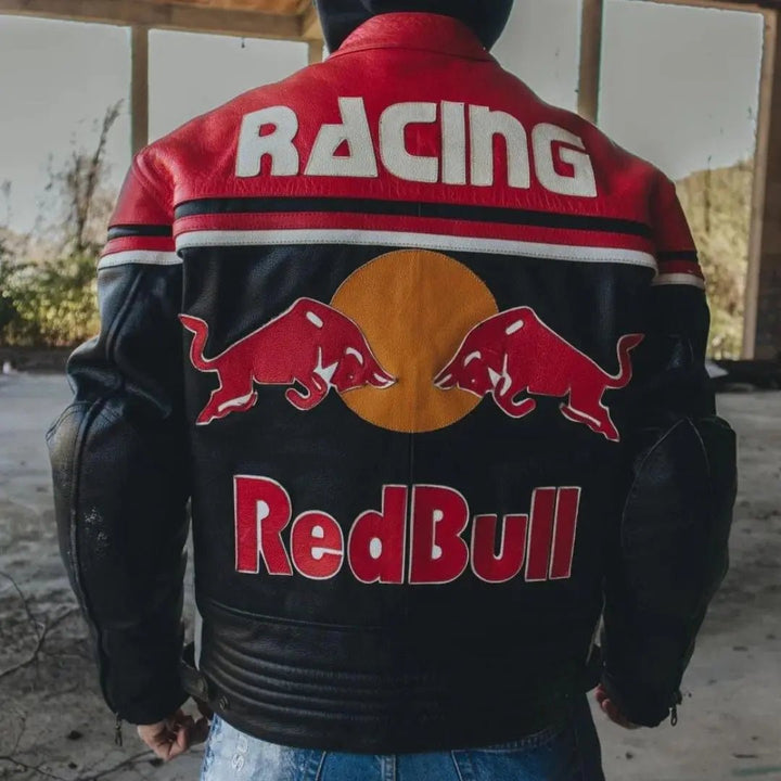 Redbull Leather Jacket - Red & Black (Yellow Logo) - XS - Men - Redbull Leather Jacket - Red & Black (Yellow Logo) - Tatoo Tee