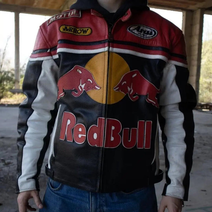Redbull Leather Jacket - Red & Black (Yellow Logo) - XS - Men - Redbull Leather Jacket - Red & Black (Yellow Logo) - Tatoo Tee