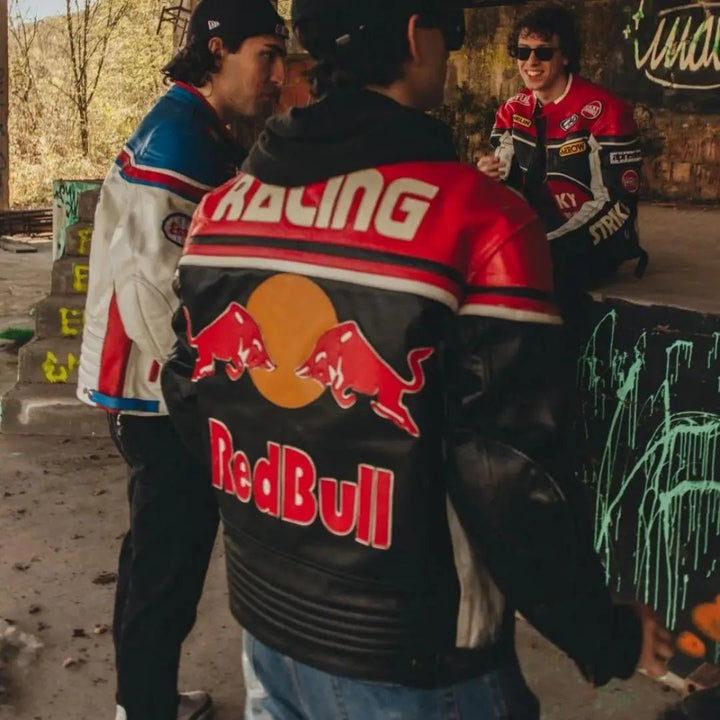 Redbull Leather Jacket - Red & Black (Yellow Logo) - XS - Men - Redbull Leather Jacket - Red & Black (Yellow Logo) - Tatoo Tee