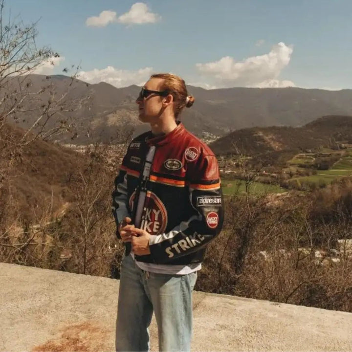 Redbull Leather Jacket - Red & Black (Yellow Logo) - XS - Men - Redbull Leather Jacket - Red & Black (Yellow Logo) - Tatoo Tee