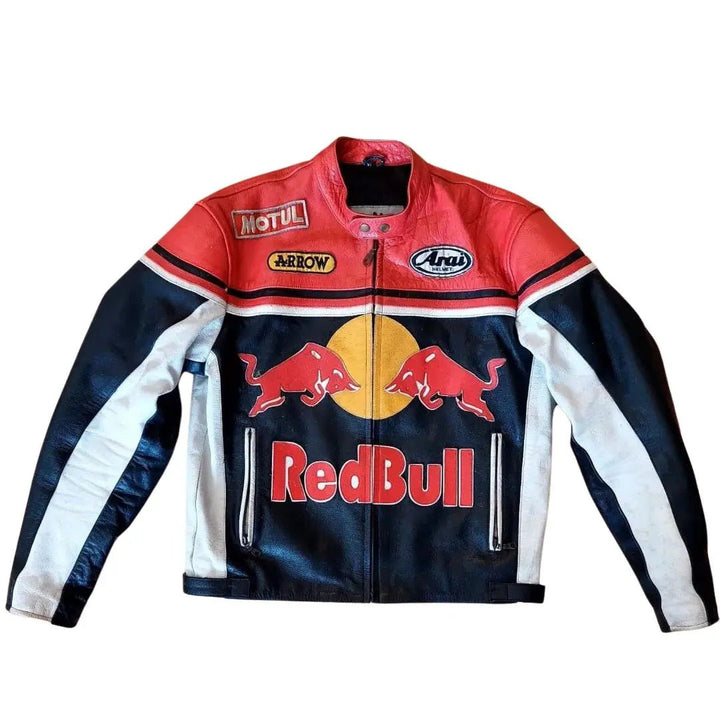 Redbull Leather Jacket - Red & Black (Yellow Logo) - XS - Men - Redbull Leather Jacket - Red & Black (Yellow Logo) - Tatoo Tee