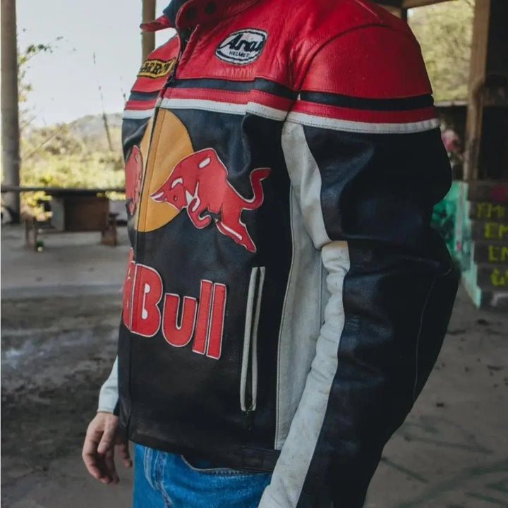 Redbull Leather Jacket - Red & Black (Yellow Logo) - XS - Men - Redbull Leather Jacket - Red & Black (Yellow Logo) - Tatoo Tee