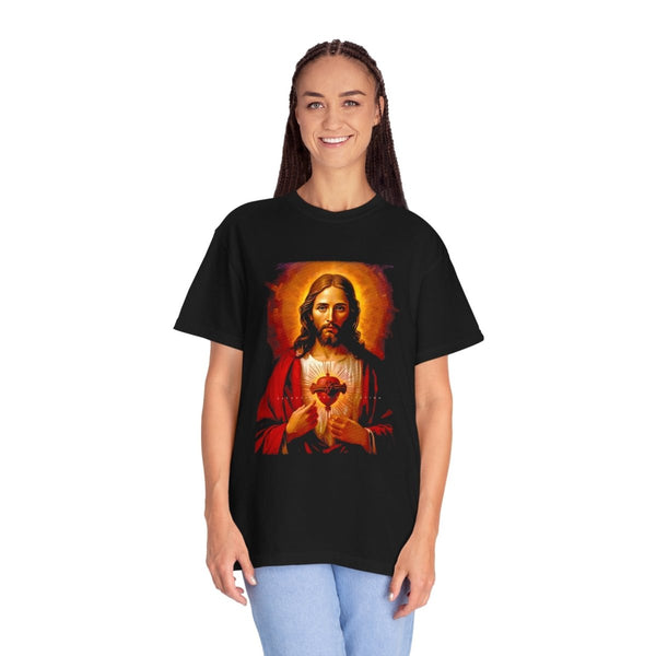 Religious Graphic Tee - Vintage Jesus Heart Design - Black - S - Religious Graphic Tee - Vintage Jesus Heart Design - Tatoo Tee