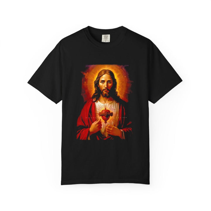 Religious Graphic Tee - Vintage Jesus Heart Design - Black - S - Religious Graphic Tee - Vintage Jesus Heart Design - Tatoo Tee