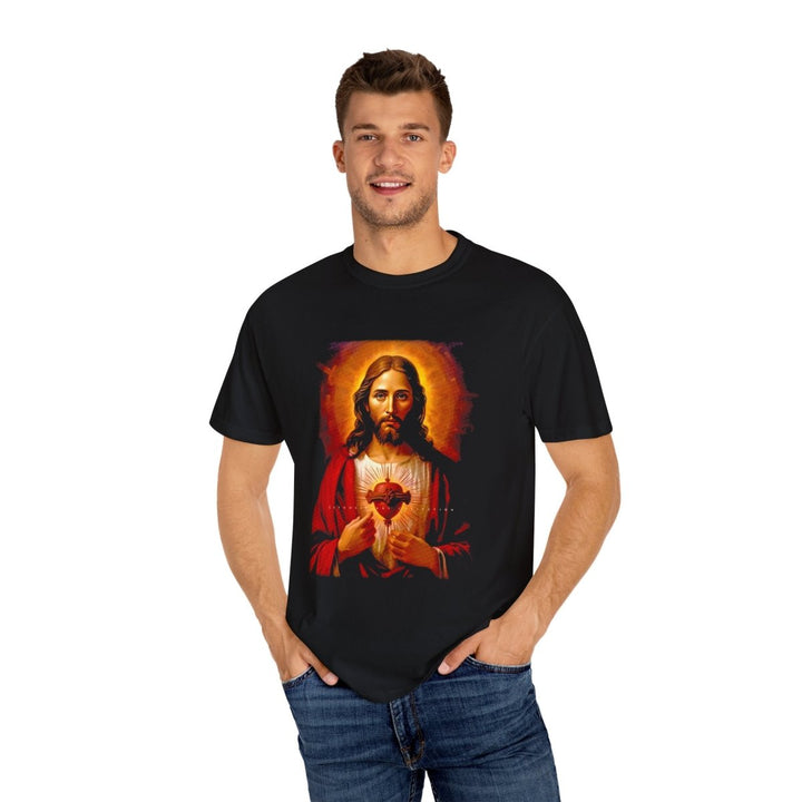 Religious Graphic Tee - Vintage Jesus Heart Design - Black - S - Religious Graphic Tee - Vintage Jesus Heart Design - Tatoo Tee