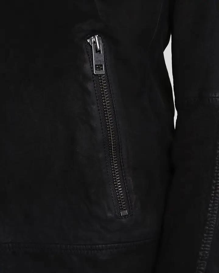 Rey Black Suede Racer Leather Jacket - XS - Rey Black Suede Racer Leather Jacket - Tatoo Tee