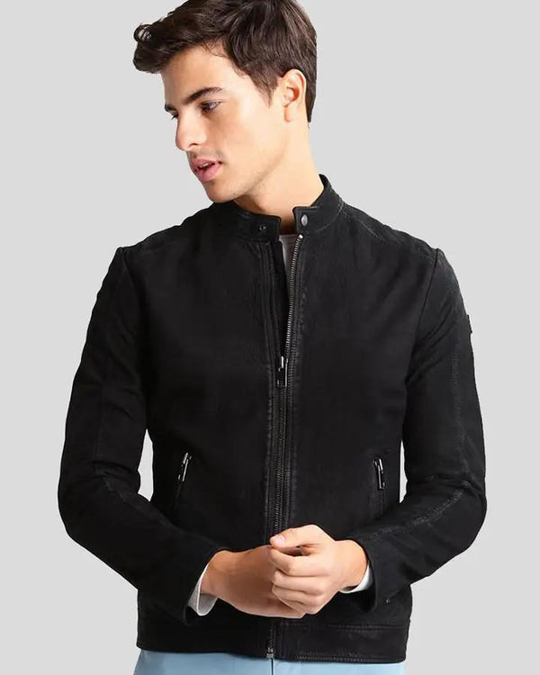 Rey Black Suede Racer Leather Jacket - XS - Rey Black Suede Racer Leather Jacket - Tatoo Tee