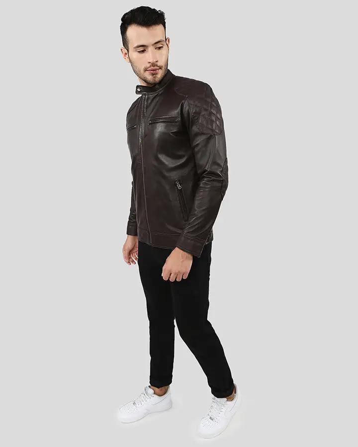 Ricardi Brown Leather Racer Jacket - XS - Ricardi Brown Leather Racer Jacket - Tatoo Tee
