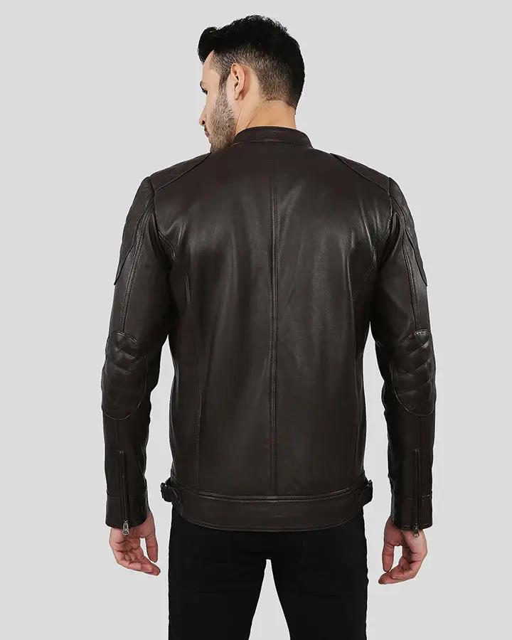 Ricardi Brown Leather Racer Jacket - XS - Ricardi Brown Leather Racer Jacket - Tatoo Tee