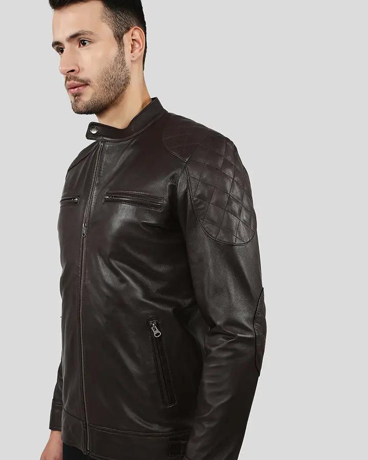 Ricardi Brown Leather Racer Jacket - XS - Ricardi Brown Leather Racer Jacket - Tatoo Tee