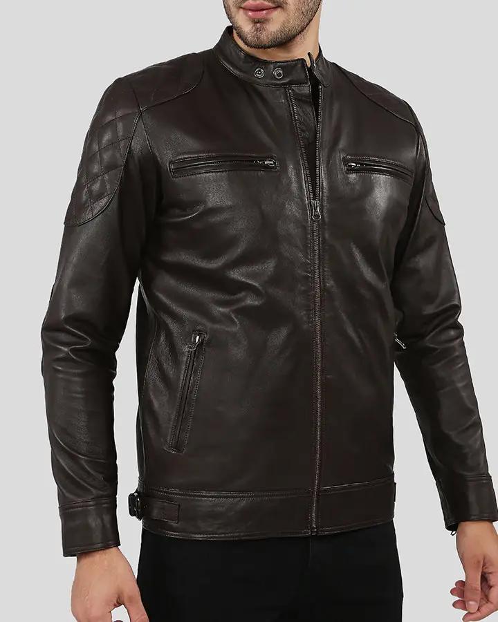 Ricardi Brown Leather Racer Jacket - XS - Ricardi Brown Leather Racer Jacket - Tatoo Tee