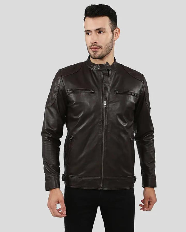 Ricardi Brown Leather Racer Jacket - XS - Ricardi Brown Leather Racer Jacket - Tatoo Tee