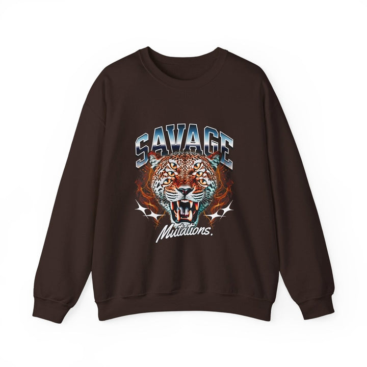 Savage Tiger Graphic Unisex Sweatshirt - Bold and Cozy Streetwear - S - Dark Chocolate - Savage Tiger Graphic Unisex Sweatshirt - Bold and Cozy Streetwear - Tatoo Tee