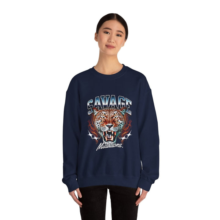 Savage Tiger Graphic Unisex Sweatshirt - Bold and Cozy Streetwear - S - Navy - Savage Tiger Graphic Unisex Sweatshirt - Bold and Cozy Streetwear - Tatoo Tee