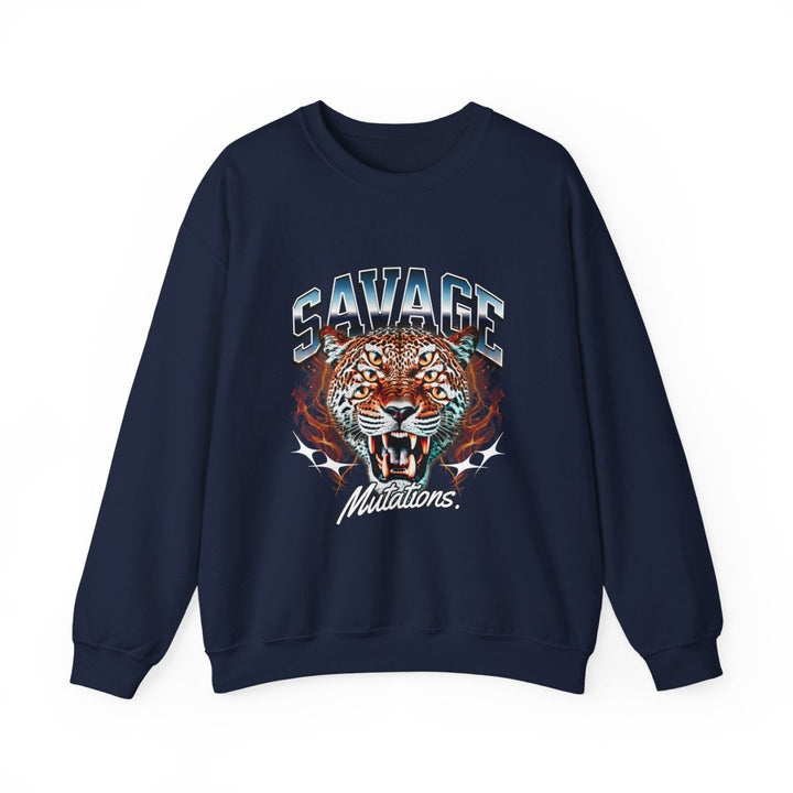 Savage Tiger Graphic Unisex Sweatshirt - Bold and Cozy Streetwear - S - Navy - Savage Tiger Graphic Unisex Sweatshirt - Bold and Cozy Streetwear - Tatoo Tee
