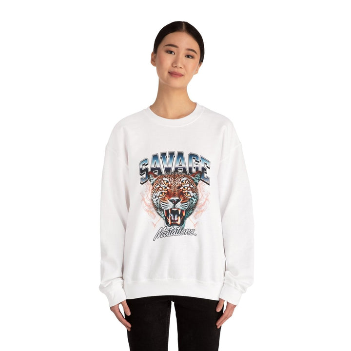 Savage Tiger Graphic Unisex Sweatshirt - Bold and Cozy Streetwear - S - White - Savage Tiger Graphic Unisex Sweatshirt - Bold and Cozy Streetwear - Tatoo Tee