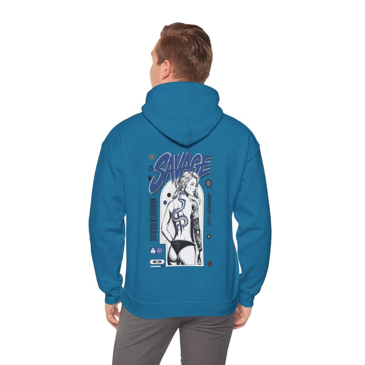 Savage Unisex Heavy Blend™ Hooded Sweatshirt - Bold Graphic Streetwear - Antique Sapphire - S - Savage Unisex Heavy Blend™ Hooded Sweatshirt - Bold Graphic Streetwear - Tatoo Tee