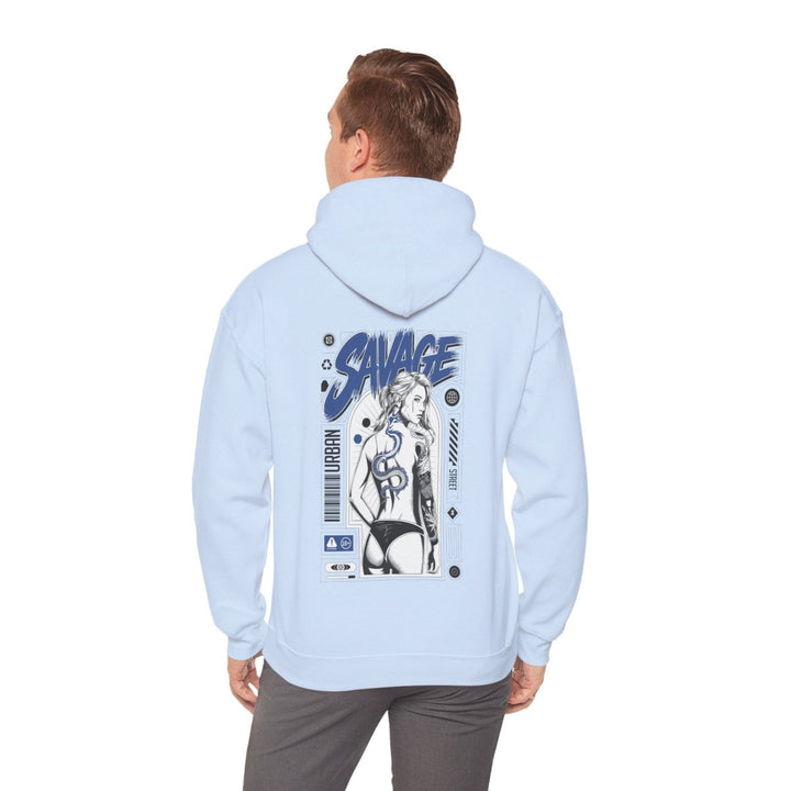 Savage Unisex Heavy Blend™ Hooded Sweatshirt - Bold Graphic Streetwear - Light Blue - S - Savage Unisex Heavy Blend™ Hooded Sweatshirt - Bold Graphic Streetwear - Tatoo Tee
