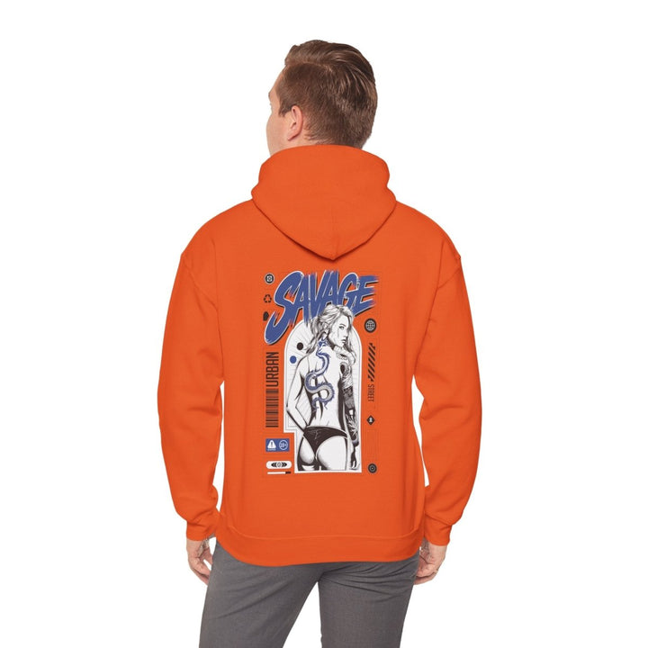 Savage Unisex Heavy Blend™ Hooded Sweatshirt - Bold Graphic Streetwear - Orange - S - Savage Unisex Heavy Blend™ Hooded Sweatshirt - Bold Graphic Streetwear - Tatoo Tee