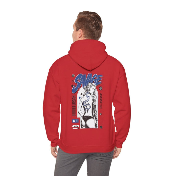 Savage Unisex Heavy Blend™ Hooded Sweatshirt - Bold Graphic Streetwear - Red - S - Savage Unisex Heavy Blend™ Hooded Sweatshirt - Bold Graphic Streetwear - Tatoo Tee